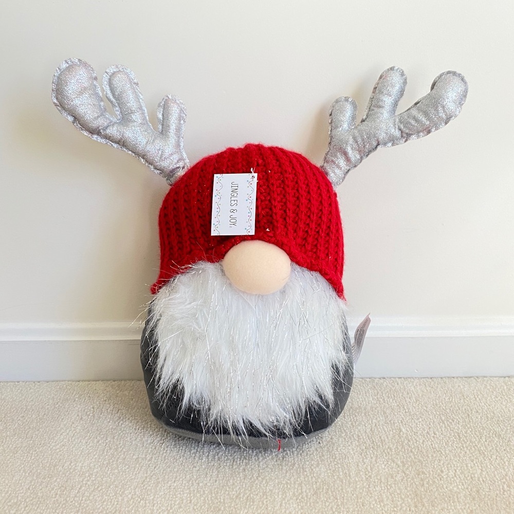Christmas Gnome w/ Antlers Plush Decor NEW